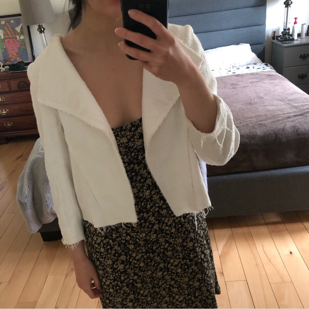 DKNY Off-White Frayed Geometric Blazer